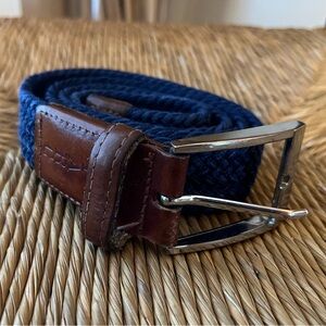 PARC braid Navy Blue belt with leather accents and silver buckle size Small